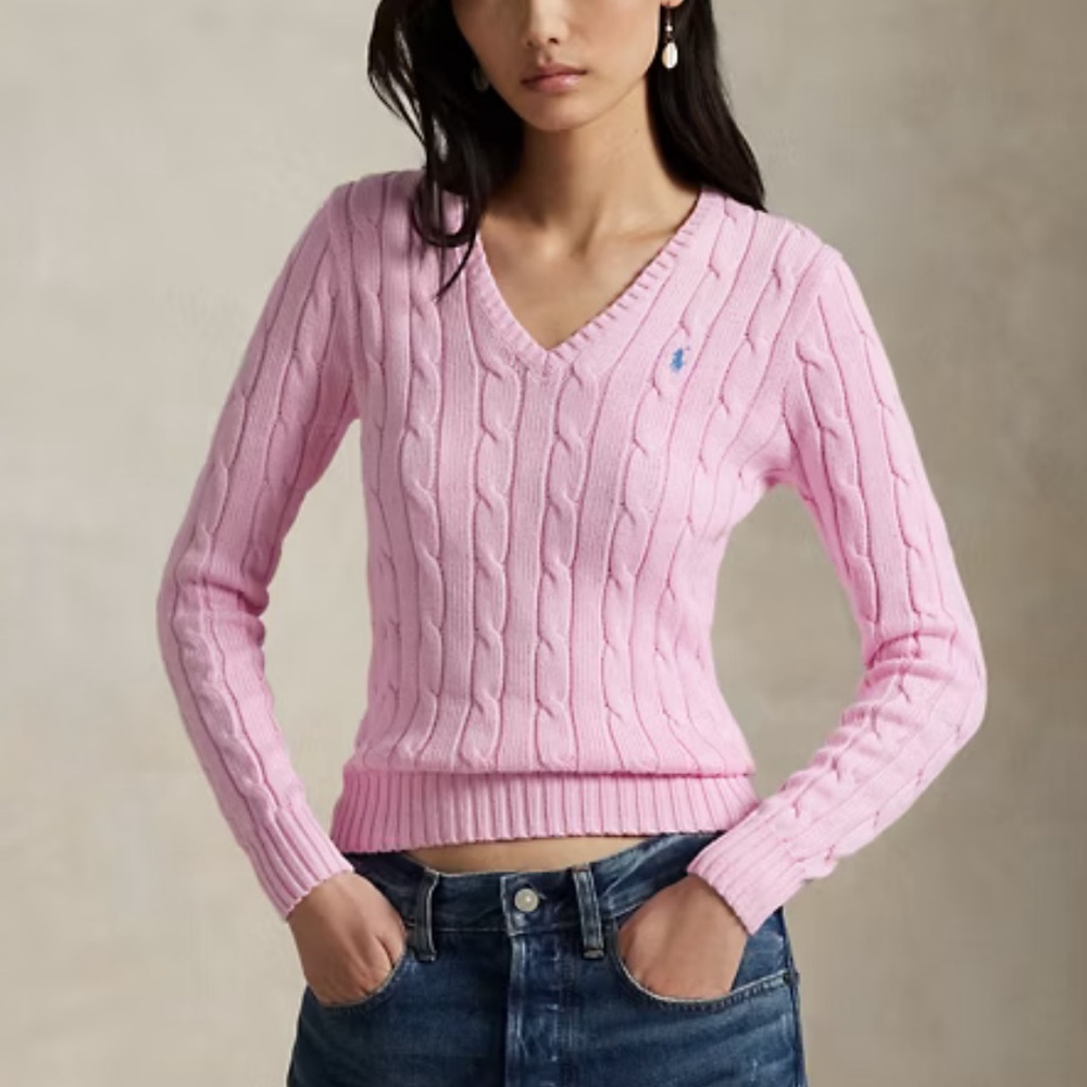 Ralph Lauren Cable-Knit Cotton V-Neck Sweater! Brand new never worn! Size M!